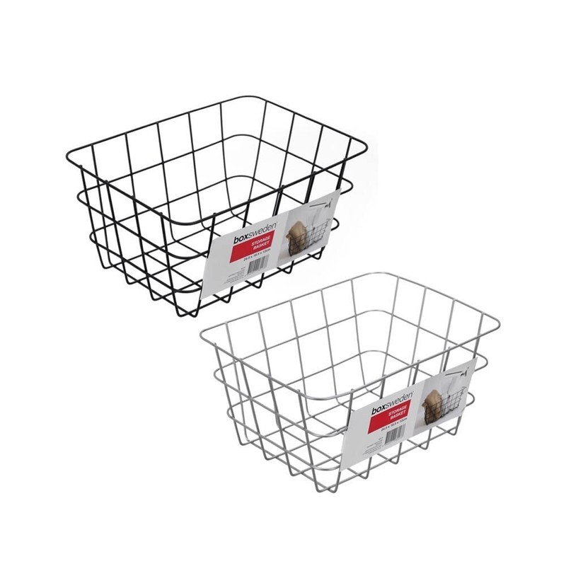 3X Box Sweden Wire Storage Basket 24.5cm Shelf Home Organiser