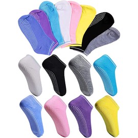 8 Pairs Non Slip Women Yoga Socks with Grips for Pilates, Unisex Yoga Sticky Socks for Martial Arts Fitness Dance Barre, Full Toe Ankle Grip Socks Cushioned for Hospital Home Workout Sports (8Colours)