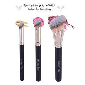 ENERGY Kabuki - Juego de 3 brochas de maquillaje profesional para aplicar polvos de base, corrector, bronceador, mezcla con base de crema líquida, polvos minerales, con bolsa de poliuretano