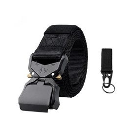 Feloyal Tactical Belt, 1.5 Inch Heavy Duty Men's Nylon Military Belt with Heavy Quick Release Buckle, Adjustable Belt with Tactical Hook (Black), black