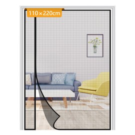 Yotache Fly screen door, balcony door, black, 110 x 220 cm, right/left opening, suitable for balcony doors or patio doors