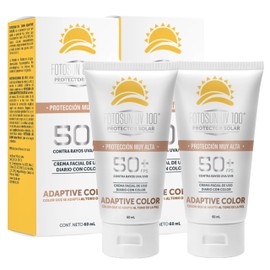 Fotosun UV 100 Protector Solar Adaptive Color Bloqueador Facial Protección Contra el Sol Uso Diario Piel Sensible Se Adapta al Tono de Piel Sunscreen (2 Piezas)
