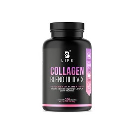 Colágeno Hidrolizado Tipo I, II, III, V y X | 200 Cápsulas 1000 mg por porción | Adicionado con Vitamina C y Ácido Hialurónico. Collagen Blend I, II, 