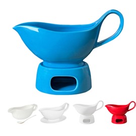 Qlans 20 oz Ceramic Meat Juice Boat With Candle Holder, 20 oz Large Farmhouse Meat Juice Boat With Tray For Table Decoration - Blue