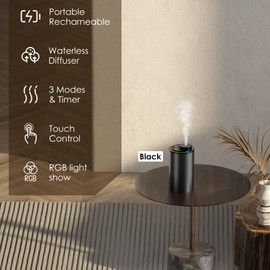 Waterless Essential Oil Diffuser, Diffuser,Portable Aromatherapy Diffuser,Light Show,3 Countdown Timers & 3 Mist Levels for Home, Room, Car, Office (Black)
