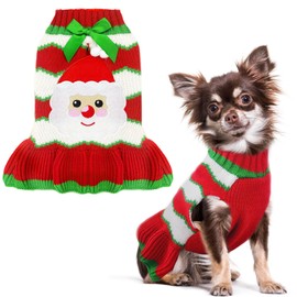 PETCARE Christmas Dog Dress Sweater with Harness Hole Cute Santa Red Striped Knitted Puppy Sweaters Vest Soft Warm Fall Winter Girl Dog Clothes for Small Medium Dogs Cats Pet Xmas Outfits, X-Large