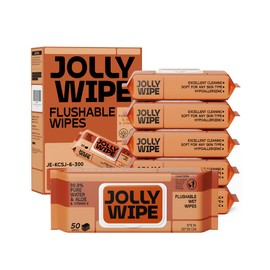 JOLLY WIPE XL Flushable Wipes for Adults, Women and Men, Butt Wipes Flushable, Unscented, Smooth and pH-Balanced, Suitable for Sensitive Skin, 99% Water+Aloe+Vitamin E, 300 Count (6 Packs of 50)