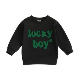 Lesimsam Lesimsam Toddler Baby Boy Girl St Patricks Day Outfit Embroidery Sweatshirt Crewneck Long Sleeve Pullover Shirts Top (Lucky-Black, 18-24 Months)