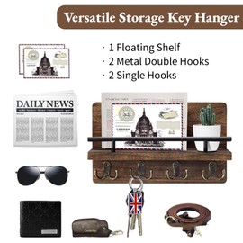 Felenny Key Holder for Wall, Wooden Key Hooks Wall Mount Mail Organizer Hanger Rustic Wooden Mail Rack Organizer with Hooks for Home Mudroom Office Entryway Hallway