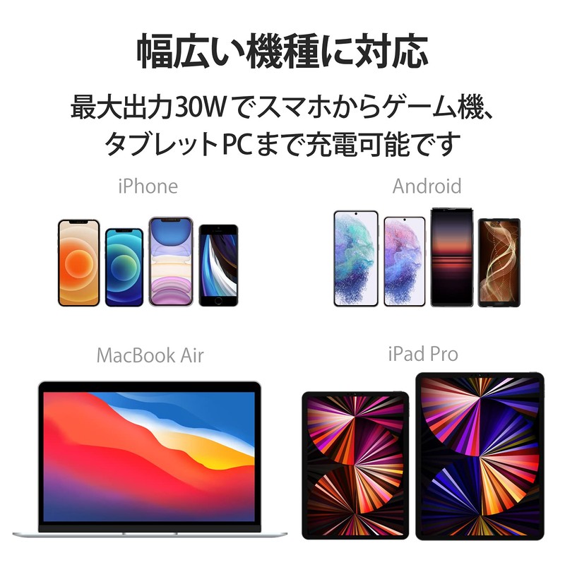 Elecom MPA-ACCP15BK USB Outlet Charger, USB PD Compliant, 30 W,