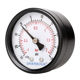 Uharbour Reliable Dual Scale Mechanical Pressure Gauge for Gas and Water (30InHg/30psi) with 1/4" NPT Back Connection……