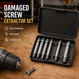 6-Piece Screw Extractor Set for Damaged Fasteners – HSS Double-Ended Drill Bits for Stripped & Broken Screws
