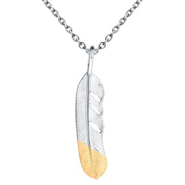 INFINIONLY Creative Gold Feather Necklace Made of Stainless Steel Fashion Men Women Feather Pendant Chains Creative Necklaces with 55 cm Chain Elegant Jewellery Decoration for Teenagers, Stainless