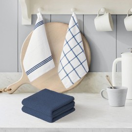 Artoid Mode Ring Spun Cotton Blue Dishcloth Kitchen Towels, 12x12 Inch Ultra Soft Absorbent Quick Drying Household Cleaning Kitchen Rags Set of 6