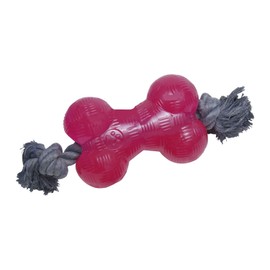Gloria TPR Pink Rubber Bone with Rope (Small), One Size