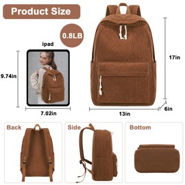 BTOOP School Backpack for Teens Large Corduroy Bookbag Lightweight 15.6 inch Laptop Bag for Girls Women Casual High School College