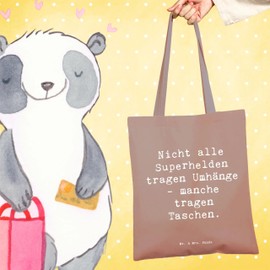 Mr. & Mrs. Panda Tote Bag Saying Nicht alle Superhelden tragen Halsge - Manche tragen Taschen. Gift, Laptop Bag, Lovely Design, Special Occasions, Fabric Bag, Shopper, Jute Bag, Fam-br - Brown, Hand