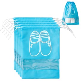 EZONEDEAL Shoe Travel Bag, Portable Transparent Household DustProof Travel Shoe Bag, Drawstring Sports Shoe Bags, Home Shoes Storage Organizers, Shoe Bags for Travel Men Women (5Pcs Light Blue)