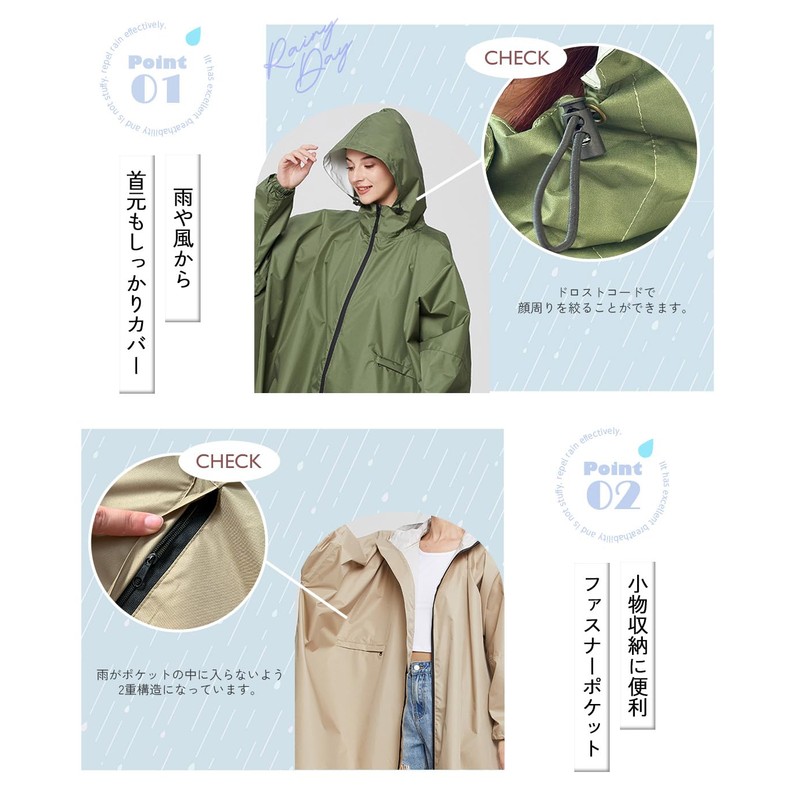 Giselle Raincoat, Bicycle, Backpack, Rainwear, Rain Poncho, Lightweight, Long, Storage