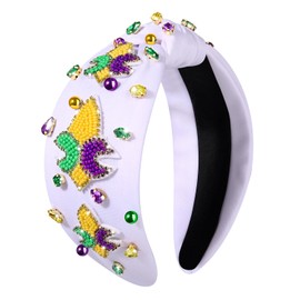JERTOCLE Mardi Gras Headband for Women Fleur De Lis Purple Green Gold Crystal Rhinestone Jeweled Top Knot Hairband Carnival Hair Accessories Fat Tuesday Party Favors