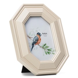 Ibalux 4x6 Picture Frame Photo Frame, Made of Solid MDF Wood with Real Glass, Vertical and Horizontal for Wall Hanging or Vertical for Tabletop, Antique Ornate Octagon Frame with Unique Profile, Beige