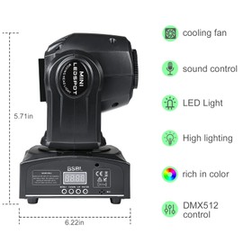 BSBL LED Moving Head DJ Lights 30W Spotlight with 8 GOBO 15 Color by DMX512 and Sound Activated Control - Mini Stage Lighting for Parties Disco Wedding Church Live Show KTV Club (2 Packs)