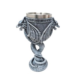 Medieval Dragon Goblet Chalice – Fantasy Drinkware with Stainless Steel Inner Cup – Gothic Mythical Dragon Design – Ideal for Wine Mead Ale – Decorative Collectible