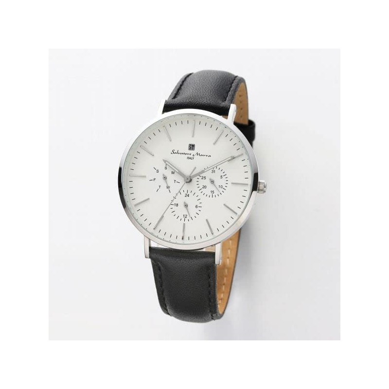 Genuine SalvatoreMarra SM22102-SSWH Wristwatch, Waterproof, Date Display, Leather Strap, SSWH,