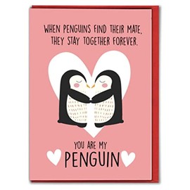 Penguin Valentines Card, Anniversary Card - for Her - for Wife, for husband - Funny Greeting Card for Valentines Day - Valentines Card Husband - Valentines Day Card - Penguin V306