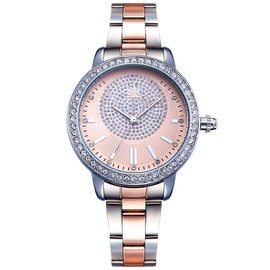 Alienwork Armbanduhr Damen Silber Edelstahl Metallarmband Rose-Gold Strass-Steinen Glitzer Elegant