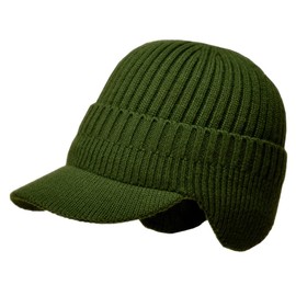 YAMEE Men's Winter Hat Knitted Cap Winter Cap Women's Knitted Hat Beanie with Peaked Cap Peaked Cap with Ear Flaps Men's Ear Protection, 9106/Green