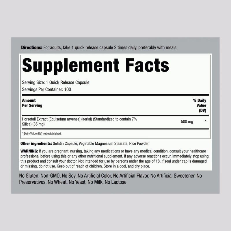 Piping Rock Silica Supplement 500mg | 100 Capsules | Horsetail