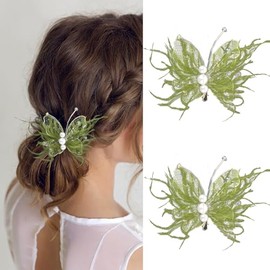 ANBALA 2PCS Butterfly Hair Accessories Green Butterfly Clips With Feather Fairy Hair Clips