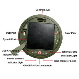 QSPORTPEAK Camping Fairy Lights Rollable with Remote Control, Solar & USB Charging Camping Lamp Portable 3600 mAh, Solar Camping 8 Lighting Modes for Camping, Yard and Hiking RGB