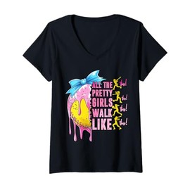 Womens All The Pretty Girls Walk Like This Softball Lover Sport Fan V-Neck T-Shirt