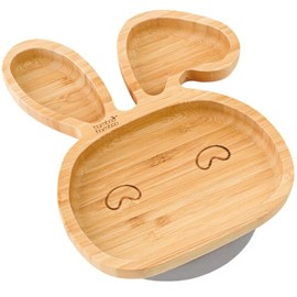 bamboo bamboo® Baby and Toddler Suction Plate | Bunny Design with Secure Suction Base | Ideal for Feeding, Weaning, and Self-Feeding - Grey