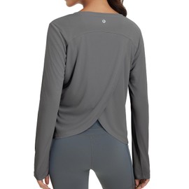 baleaf Women's Long Sleeve Workout Tops Athletic Shirts Split Back Running Gym Quick Dry Sun Protection UPF 50+ Dark Gray S