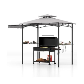 Costway 10.5 x 5' Outdoor Double-Tier Grill Gazebo With 2 Side Shelves 12 Hanging Hooks