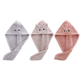 Pack of 3 Cat Hair Drying Caps, Cute Cartoon Hair Drying Caps, Absorbent Hair Drying Towels, Quick Drying Towels, Shower Accessories