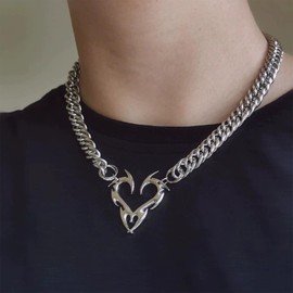 Necklace for Boyfriend Cuban Link Silver Chain for Men Heart Shaped Pendant Jewelry Promise Chain Boyfriend Birthday Gift Ideas