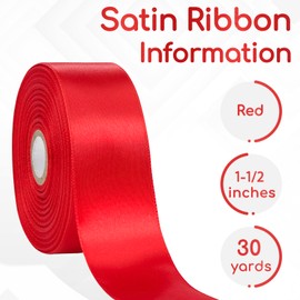 Aoropo Red Satin Ribbon 1-1/2 Inch 30 Yards, Red Ribbon for Gift Wrapping, Flower Bouquet, Crafts, Christmas, Birthday, Wedding and Bow Making