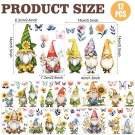 AHANDMAKER 12 Sheets Enchanting Gnome Rub On Transfer Stickers, Colorful Decor Featuring Floral Designs for Playful Window Home, Classroom, School & Party Decoration Needs, 5.5 x 5.5 Inch