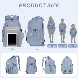 BECOJADDE Backpack School Bag Womens Girls with 15.6'' Laptop compartment, Water Resistant Rucksack with Coin Purse, Daypack for College, Work & Travel, Ideal for Teens & Students Blue