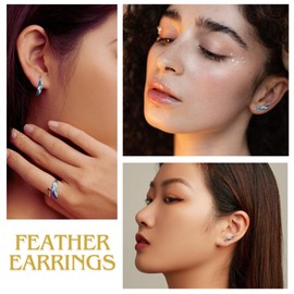 Silver Feather Earrings Ear Crawler Earrings 925 Sterling Silver Hypoallergenic Ear Cuff Feather Piercing Dangle Earrings Boho Climber Wrap Earrings for Women Teen Girls Bohemian Jewelry Gifts