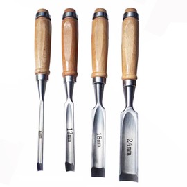 Set of 4 Wooden Chisel Set, Round, Curved Gouge Chisel Tool Set, CR-V Steel Semicircular Edge 8 mm (5/16 Inch) / 12 mm (1/2 Inch) / 18 mm (3/4 Inch) / 24 mm (1 Inch) for DIY Crafts (Inner Edge)