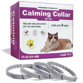 4-Pack Calming Collar for Cats, Calming Pheromone Collars for Cats, Efficient Stress, Anxiety Relief, Reduce Loud Noise, Anti Aggression for Cats, Breakaway Collar & Fit for All Cats, 15 Inches (Grey)