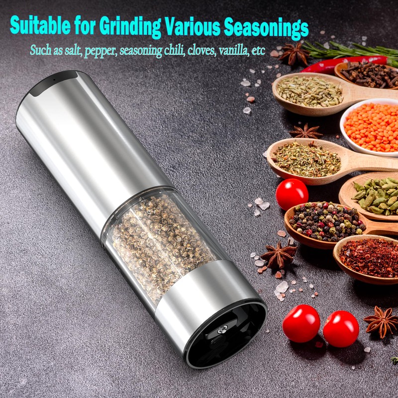 Electric Salt and Pepper Grinder Set Rechargeable Adjustable Coarseness Stainless