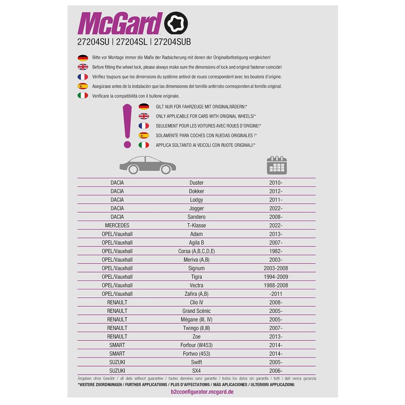 27204SU Wheel Lock Bolts SU M12 x 1,5, cone seat,