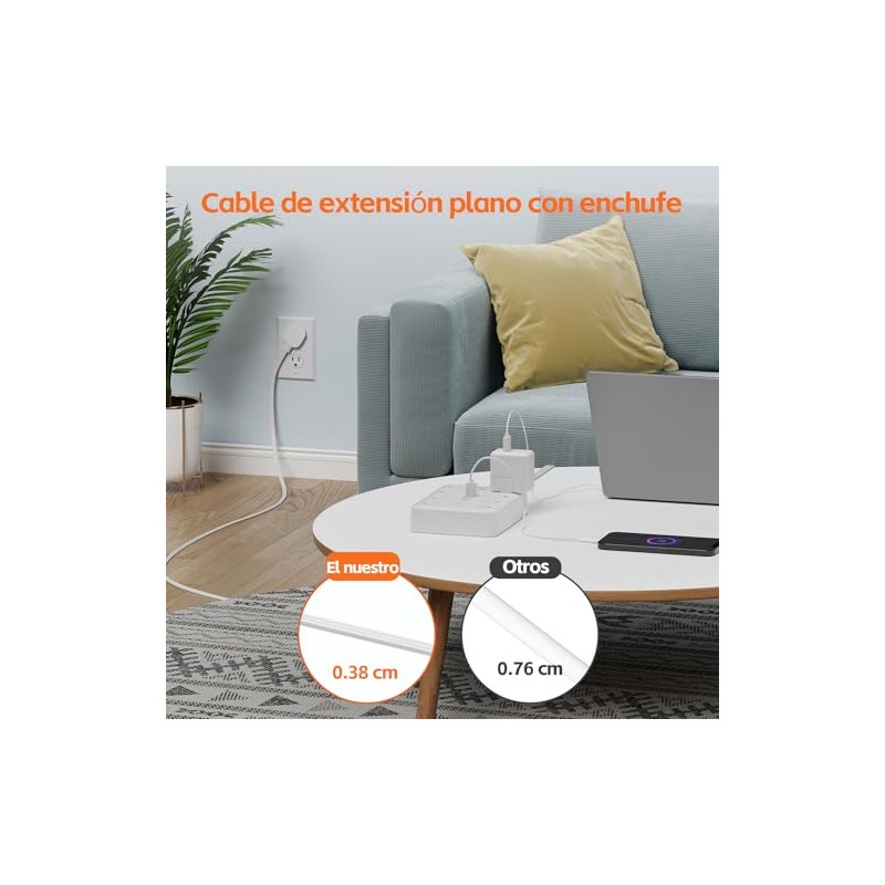 TerHavn Extension electrica Corta 1.5M y Regleta Multicontacto con 8