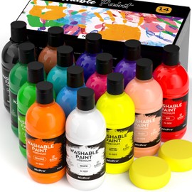 Nicpro 14 Colors Large Washable Paint Set for Kid (16.9 oz, 500 ml), Acrylic Bulk Paint Supplies Non Toxic Children Tempera Paint for Art, Craft DIY, Poster & Finger Paint, School, Party, Classroom
